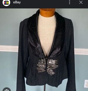 BKE Women's Wool Blend Grey Cropped Peplum Jacket